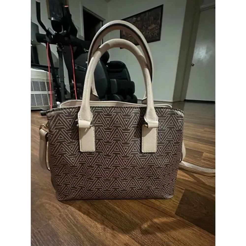 Aldo Patterned Taupe Satchel with Cream Trim